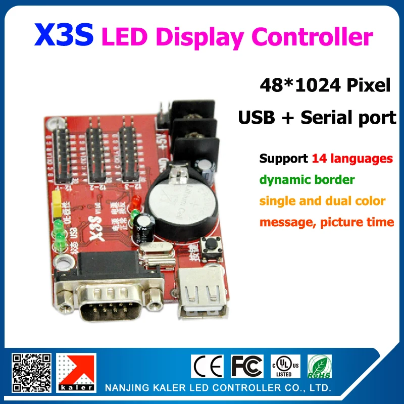 

Ready to Ship China factory Kaler supply 48*1024pixel X3S serial and usb port support single and dual color led board controller