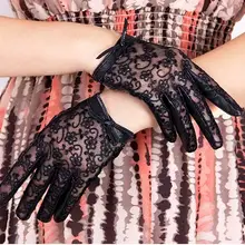 Женские Модные кружевные перчатки из овчины с бантом на запястье, солнцезащитные перчатки для вождения без подкладки из натуральной кожи, перчатки для сенсорного экрана
