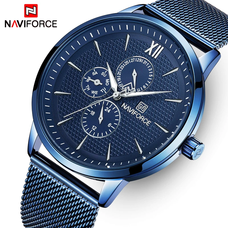 NAVIFORCE, тонкие часы, мужские, роскошные, синие, нержавеющая сталь, мужские часы, водонепроницаемые, мужские часы с хронографом, Relogio Masculino