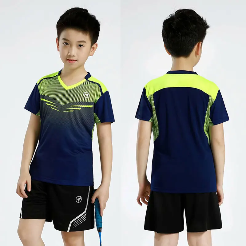 Детский спортивный костюм для мальчиков, тренировочная форма для бега, рубашка с короткими рукавами для бадминтона, шорты, детская спортивная одежда, дышащая Джерси