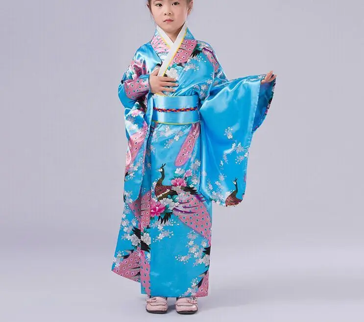 Небесно голубое детское кимоно Yukata OBI винтажные японские для девочек платье Haori