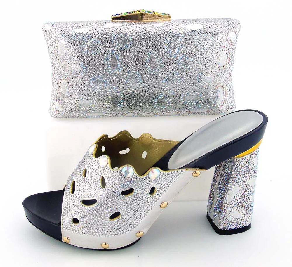 

Silver shoes matching bags with many stones high heel with size 38 to 43 italian shoes and bag BCSB0034 italian shoes bag set