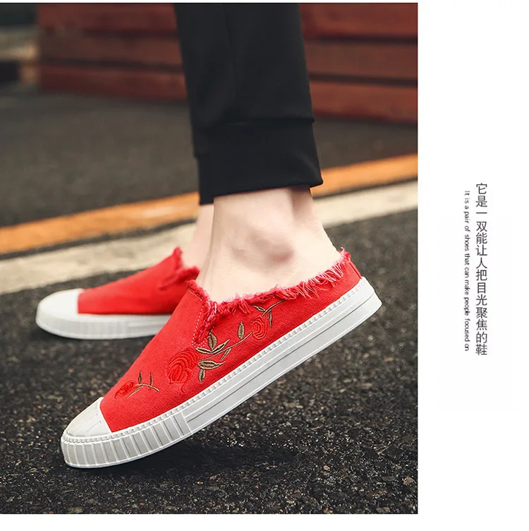 Новые heeless тапочки, повседневная обувь, Роза холст, ленивая мужская обувь на весну и лето