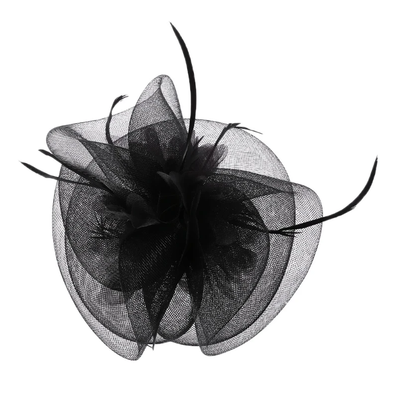 Женский Чародей головной убор шляпа Свадебная вечеринка шпилька перо Цветочные диадемы gai - Цвет: BK