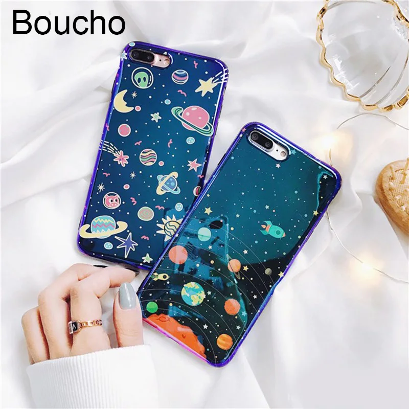 Boucho Planet Moon Star Blu Ray Чехлы для iphone X XS MAX XR Funny Universe Series чехол 6 6S 7 8 Plus телефона|case for