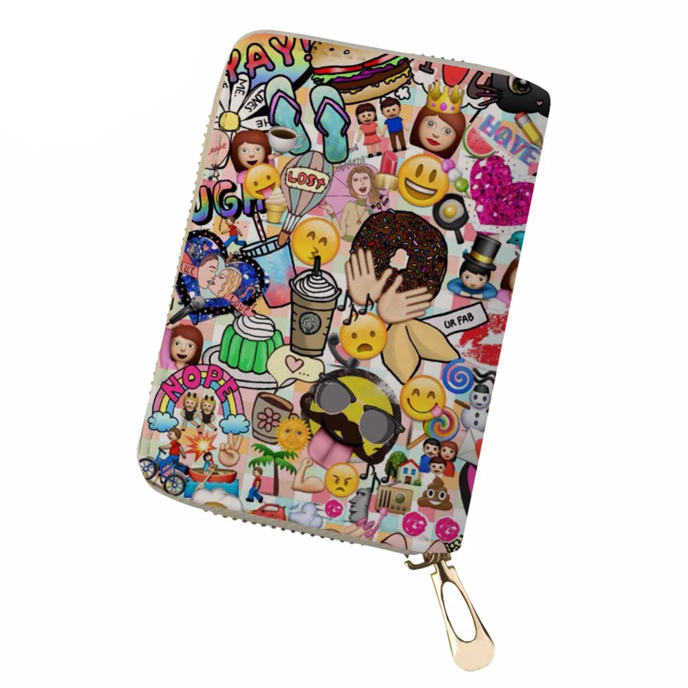 

NOISYDESIGNS PU Leather Business Card Holder Funny Emoji Face Print ID Card Holders for Women Fashion Wallet for Credit Cards