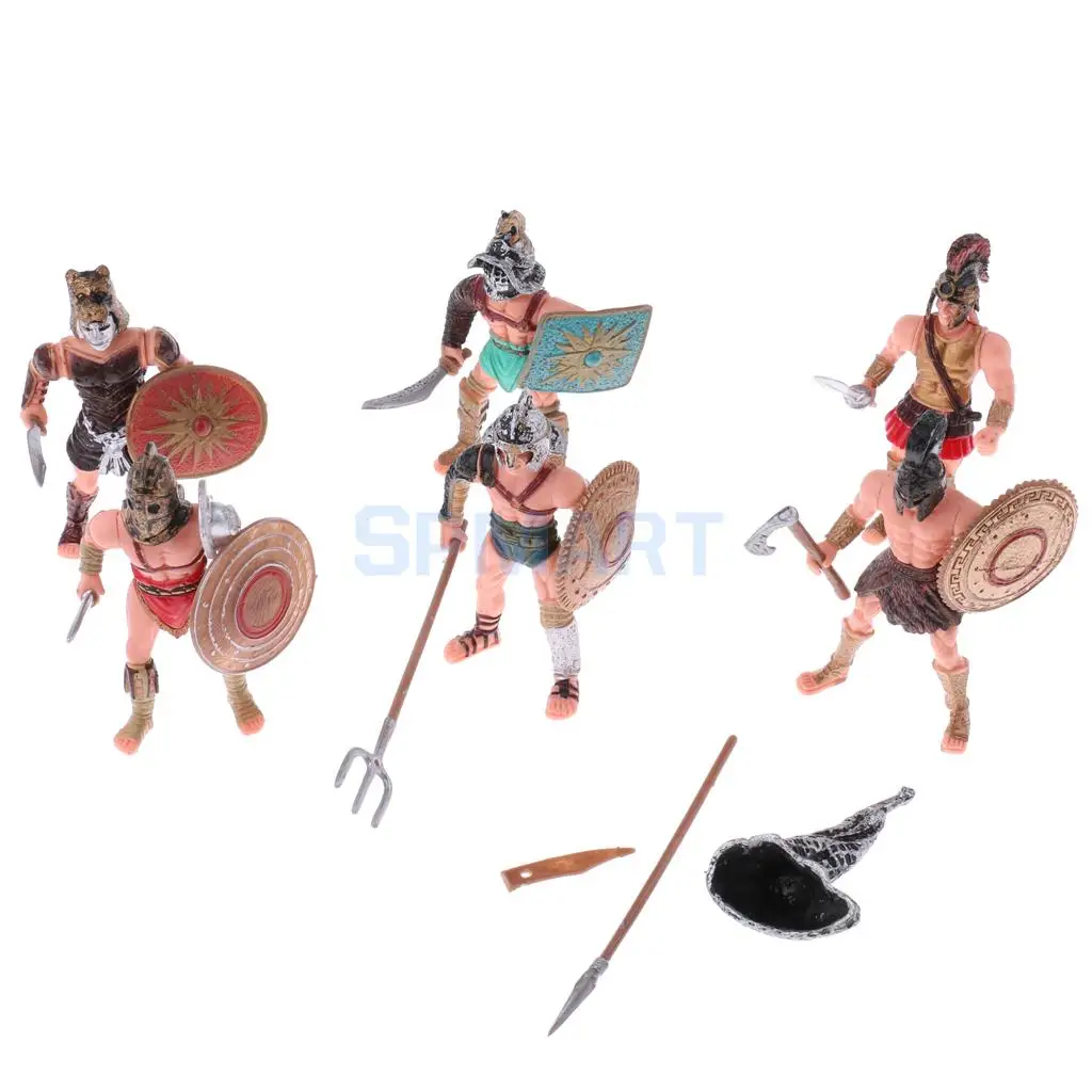6pcs Plastic Ancient Roman Gladiator Warriors Medieval Soldier Action Figures Model Military Playset DIY Scenes Kids Adult