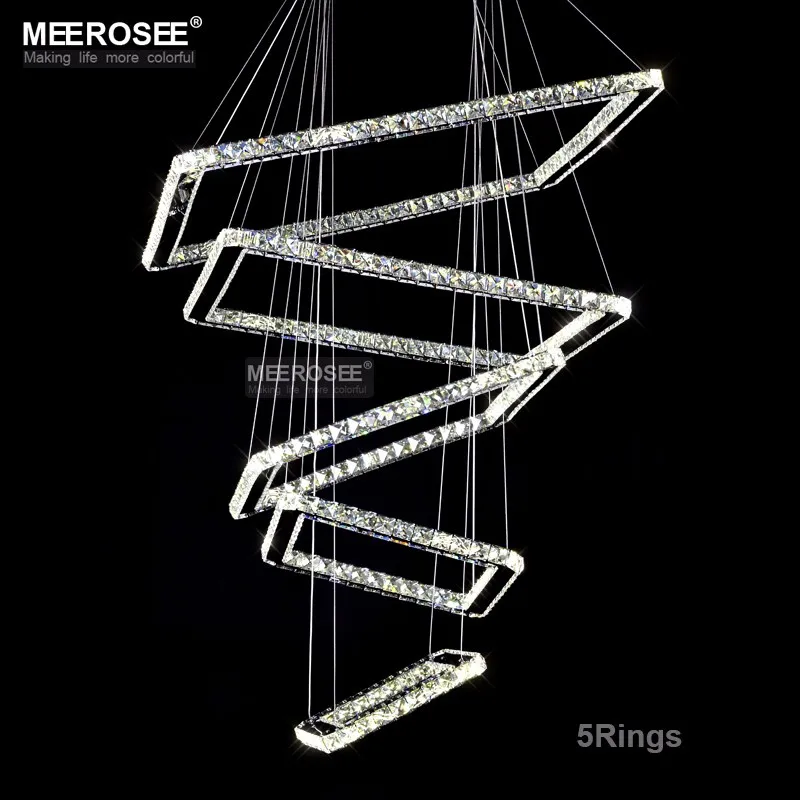 LED Crystal Modern Pendant Light Fixture 7 Squares Crystal Stair Lighting for Hotel Hallway Villa Lustres Luminaires Hanglamp