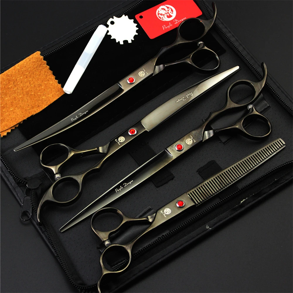 

Purple Dragon Professional Pet Dog Grooming Scissors 8 inch Hair Cutting+Thinning+Curved Shears Straight Scissors 4PCS/Set Black