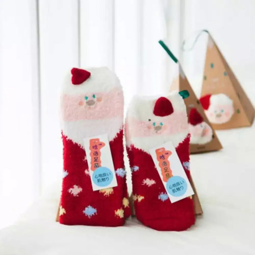 adults kids gift set box santa coral fleece slipper socks winter christmas slipper sox