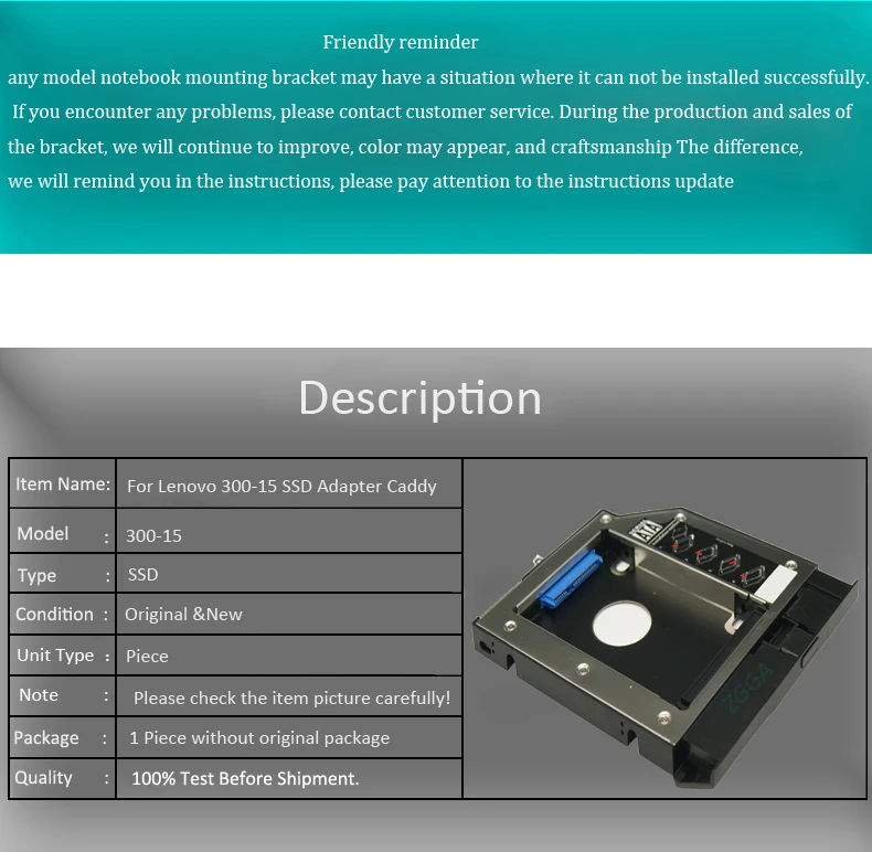  Neue tianyi 300-15 SSD Adapter Caddy W/Frontplatte Für Lenovo Ideapad 300-15 300-15ibr 300-15ISK OD