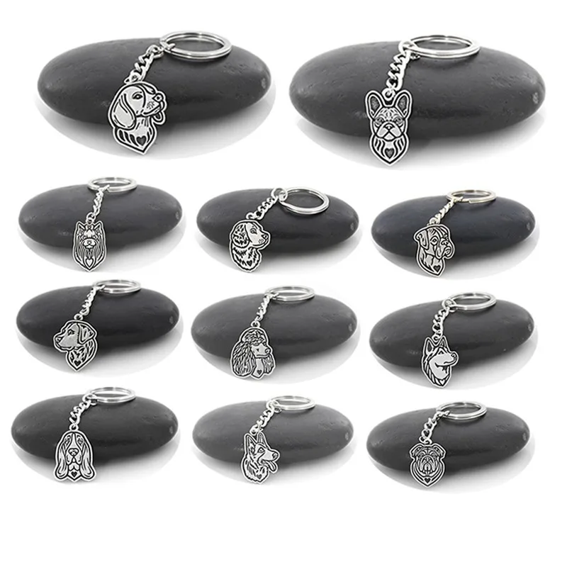 

Vintage Silver 11 Style Pug Boxer Beagle French Bulldog Poodle Dogs Keychain Pet Dog Key Chain Keyring Bag Charm For Women Girls