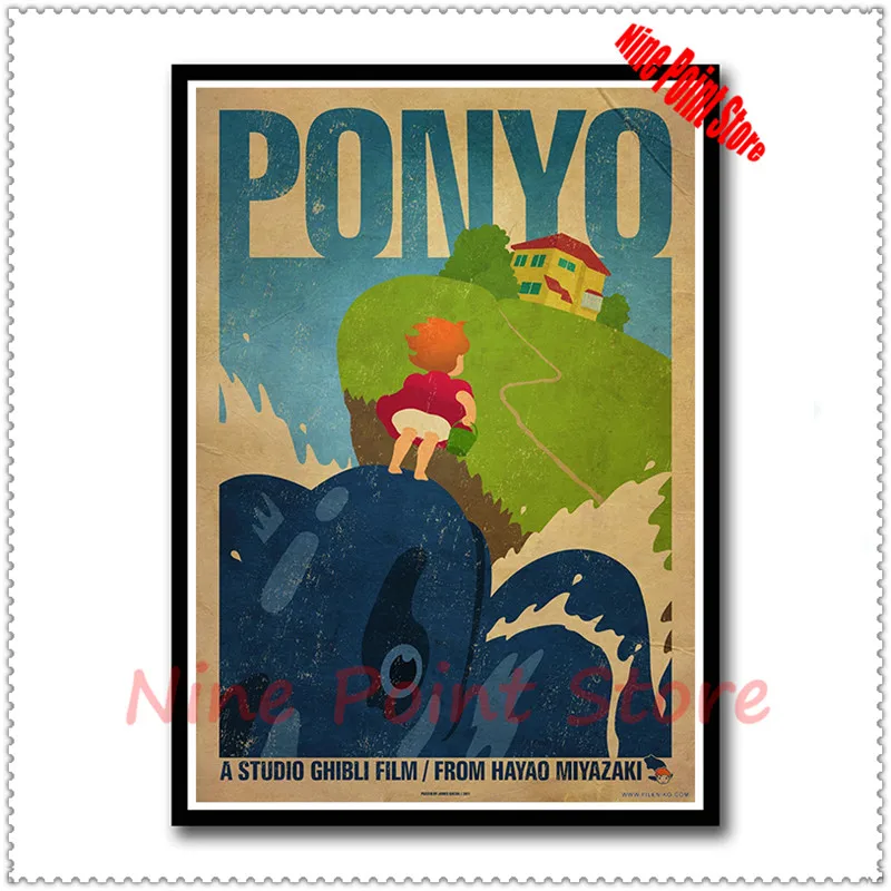 Ponyo на скале Хаяо Миядзаки бумага с покрытием классический мультфильм фильм плакат домашний Декор без рамки - Цвет: Синий