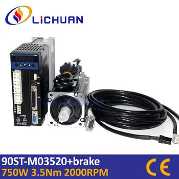 

750W servo motor kit full closed loop control servo driver 90mm frame 3phase 220v ac electric motors with brake 3.5N.m 2000rpm