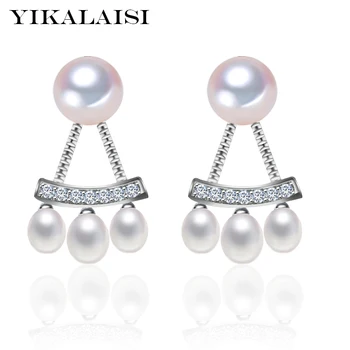 

YIKALAISI 925 Sterling Silver Natural Freshwater Pearl Stud earrings Fashion Jewelry for office women AAA Zircon 4 Colour