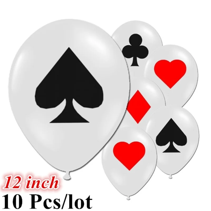 

10 Pcs/lot Spades/Hearts/Clubs Diamonds Latex Balloon Casino Cards Dice Poker Party Supplies Decor Playing Cards Poker Balloons