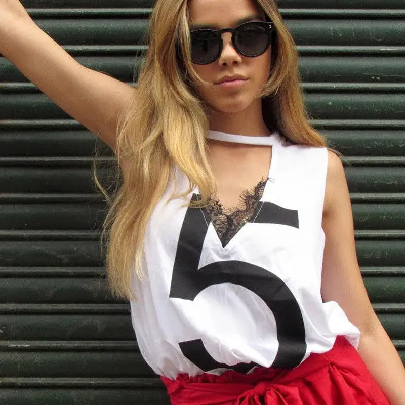 

Fashion Casual Women Ladies T-Shirts Summer Loose Sleeveless Lace T Shirt Tops Clothes White