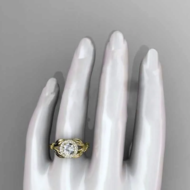 

Lucky flower vine leaf set zircon ring gold ring hand jewelry
