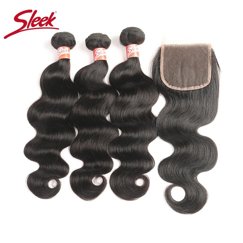 

Sleek Malaysian BOdy Wave With Closure Free/Middle/Three Part Non Remy Human Hair Weave 3 Bundles With Closure