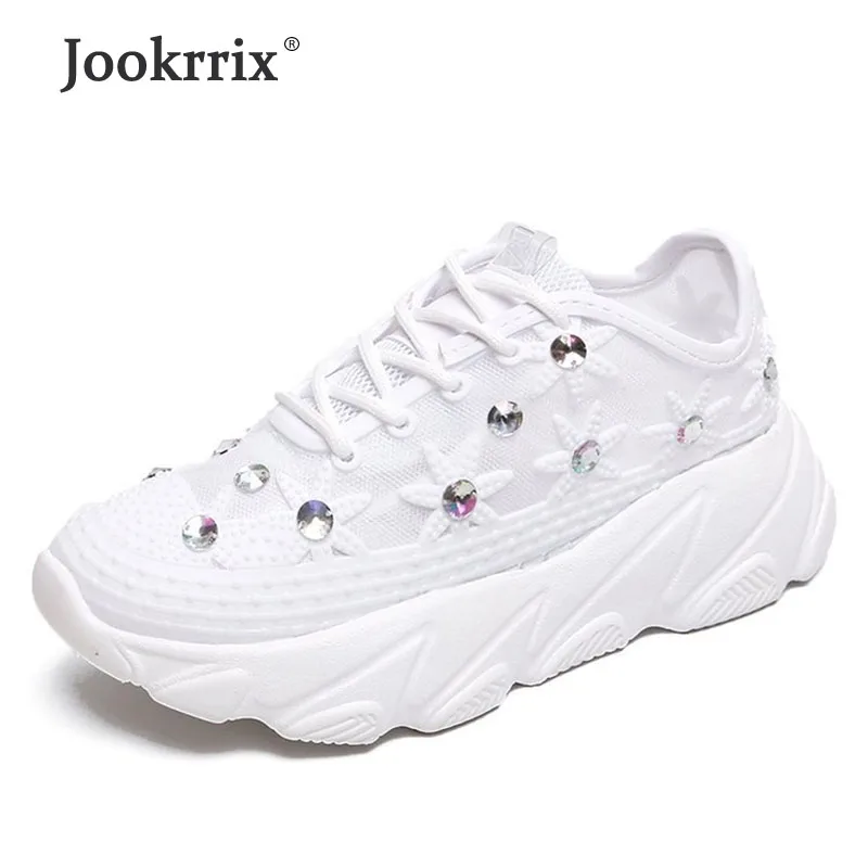 

Jookrrix 2019 Women Brand Increased 4.5cm Chunky Sneakers Fashion Rhinestone Platform Shoes Women Wedges High Thick Sole Shoes