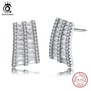 

ORSA JEWELS 925 Sterling Silver Stud Earrings For Women Unique Design With Luxury AAA Zircon Crystal Earring Fine Jewelry OSE18