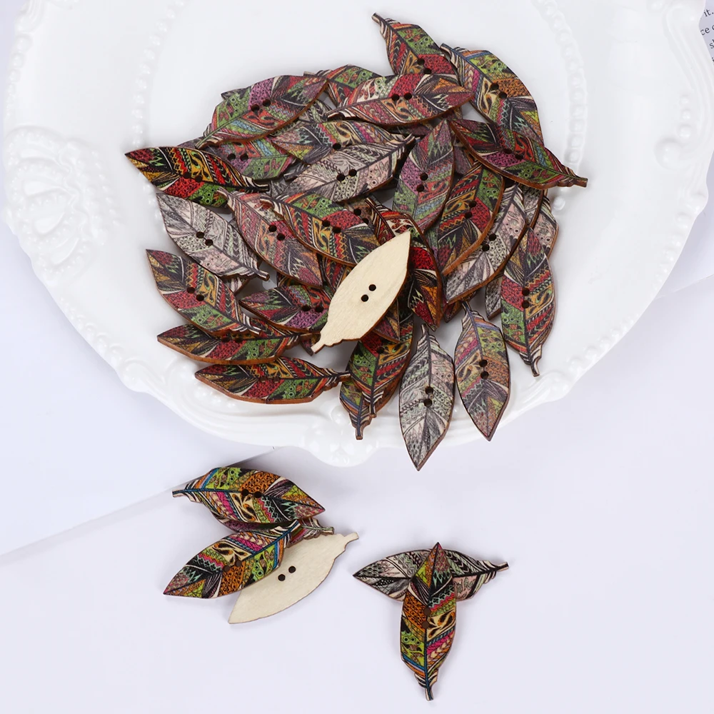 

50PCS 2 Holes Handmade Button Scrapbooking Vintage Leaf Wooden Sewing Buttons For Clothing Decor Sewing Accessories