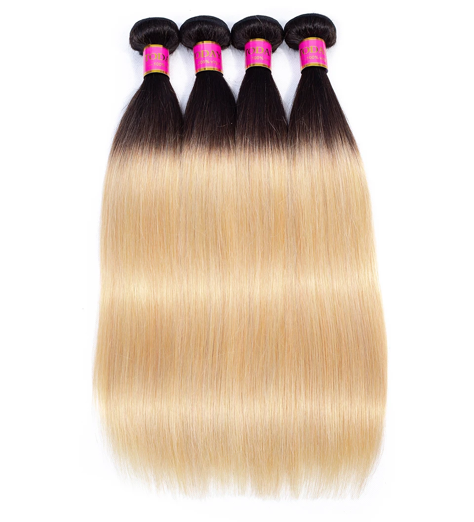 TODAYONLY 4 пучки бразильских локонов плетение пучки прямые человеческие волосы пучки Омбре блонд бордовый 1B/серый 613 пучки Remy