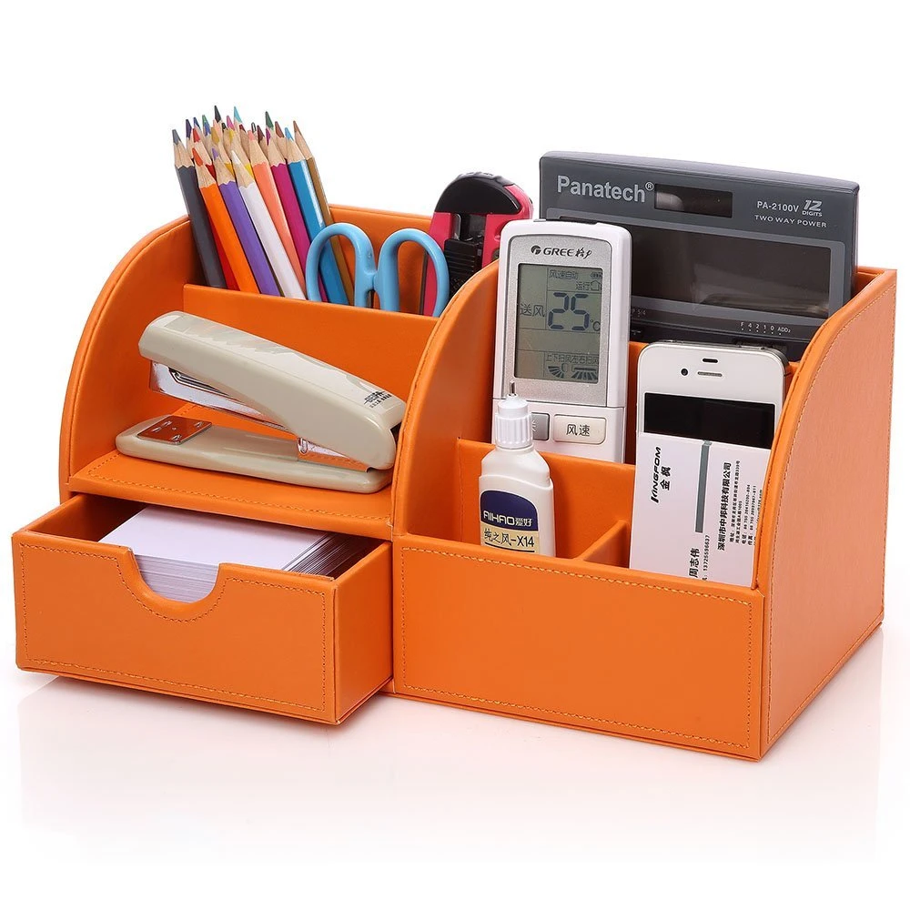 1pc Desk Organizer Box Multi-functional PU Leather Office Storage Pen Holder 1pc Desk Organizer Box Multi-functional PU Leather Office Storage Pen Holder