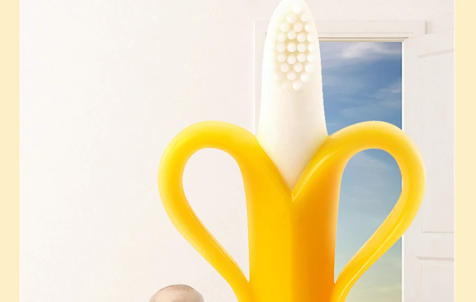 Силиконовый Прорезыватель для зубов, прорезыватель в форме банана, зубная щетка для ухода за полостью рта, жевательная игрушка, фруктовые прорезыватели, высокое качество и безопасность