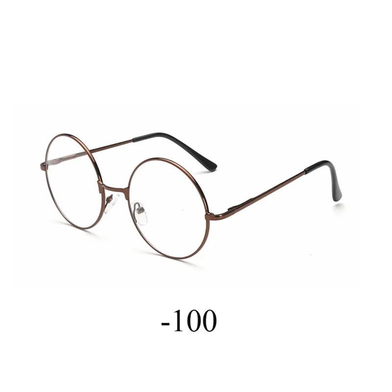 Iboode ультралегкие готовые очки для близорукости, женские и мужские ретро очки с металлической круглой оправой, оптические очки для близоруких очков - Цвет оправы: bronze -100