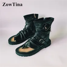 Мужские кожаные летние ботинки; модные сандалии на плоской подошве; мужская обувь с заклепками; zapatillas hombre; большие размеры 46; с боковой молнией; sapatos masculino