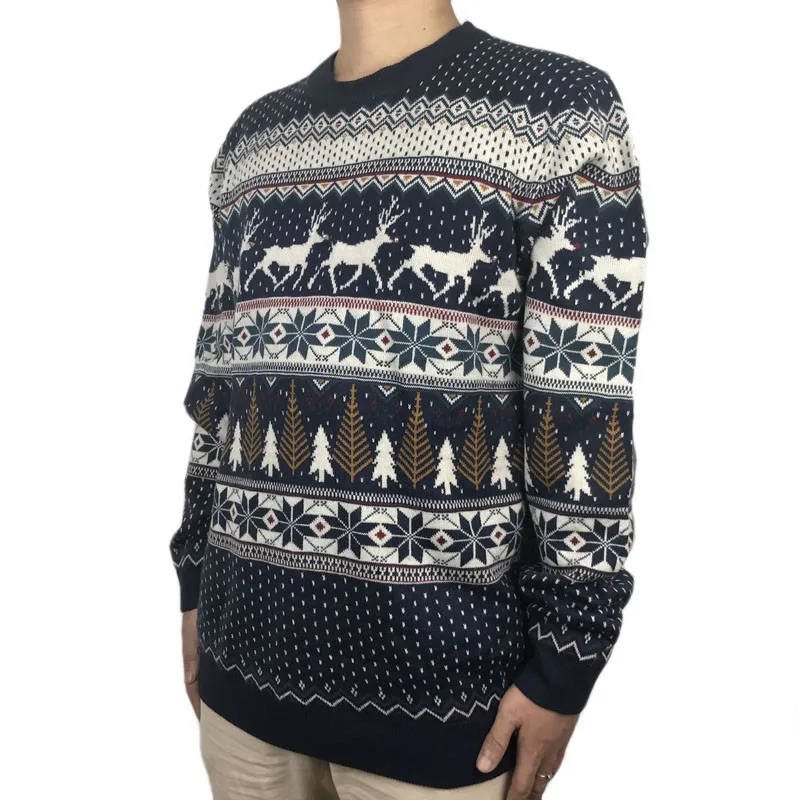Funny Light Up Ugly Christmas Sweater for Men and Women Navy Blue Male Xmas Pullover Jumper Reindeer Patterned Plus Size S-4XL 4