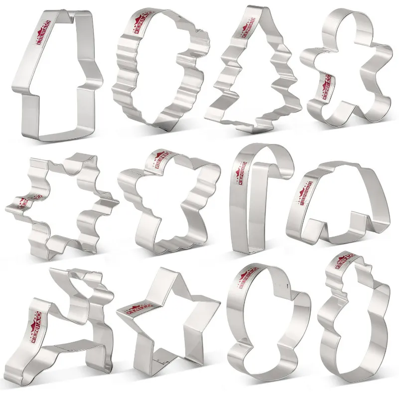 

KENIAO Christmas Cookie Cutter-Snowflake, Candy Cane, Christmas Tree, Star,Gingerbread Biscuit Fondant Cutters - Stainless Steel