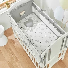 6 шт./компл. Детские Постельное белье из хлопка розового цвета с длинными кроватки сетки детская кроватка бампер протектор Бамперы для кроватки чехол для матраса Любовь Подушка Детский Комплект постельного белья