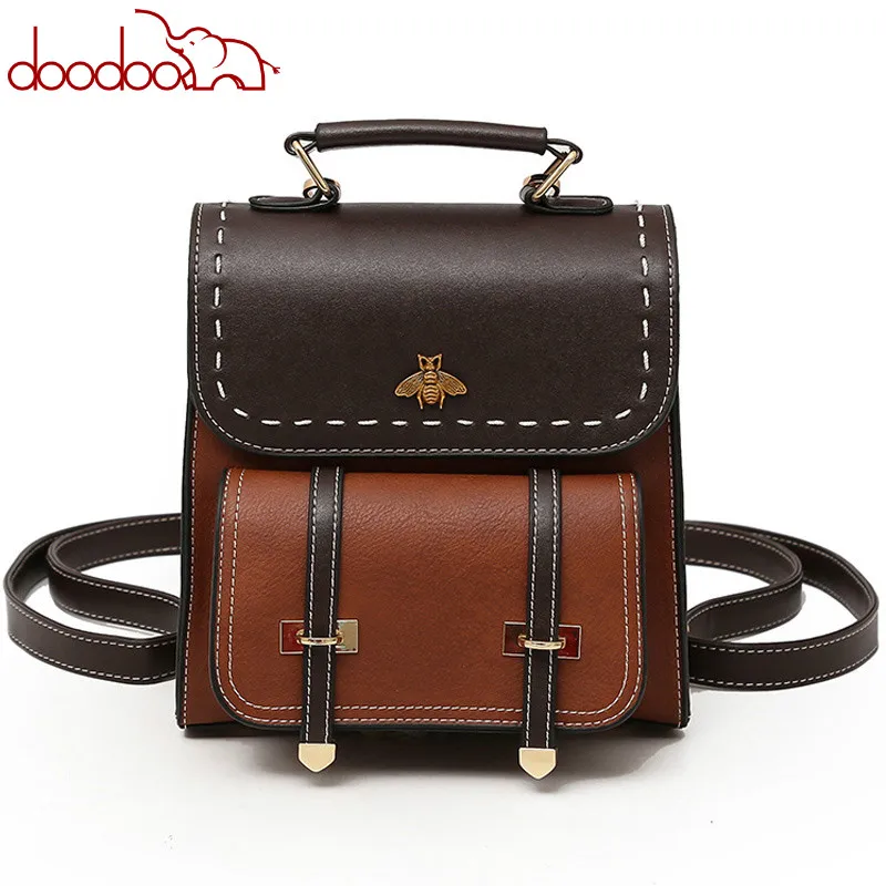 

MARFUNY Little Bee Vintage Pu Leather Women Backpack Simple Preppy Style Backpack Women Famous College Backpack Women mochilas