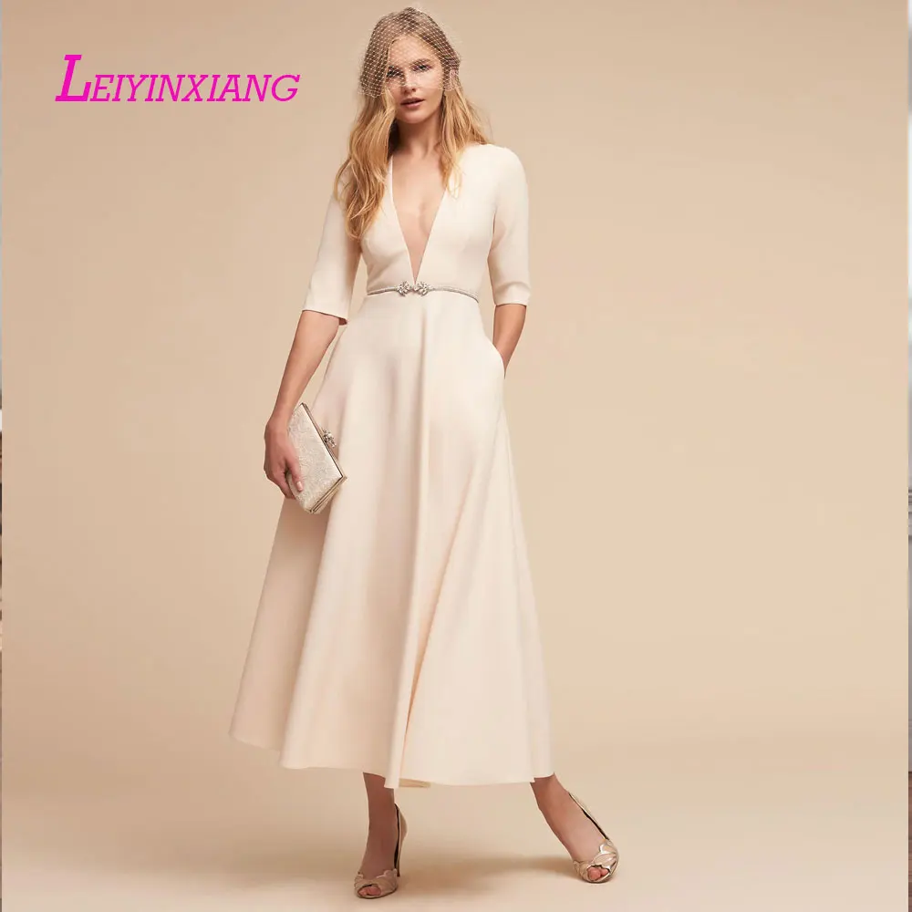 

LEIYINXIANG New Arrival Evening Dress Sexy A-Line Vestido de Festa V-Neck Half Custom Made Sashes Microfiber Acetate Popular