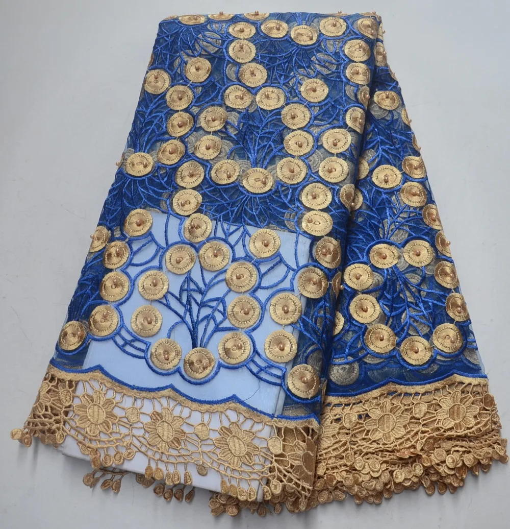 

African lace embroidered chiffon with beautiful beads of high quality fabric, Nigerian party dress