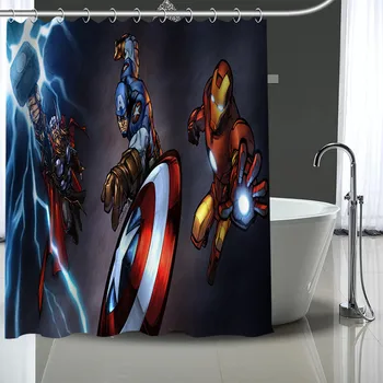 

Custom Marvel Pattern Decor Curtains Polyester Bathroom Waterproof Shower Curtain With Plastic Hooks
