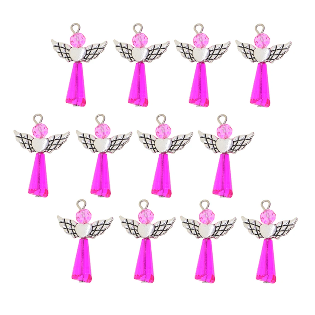 12pcs Alloy Acrylic Handcrafts Angel Charms Pendant Ornaments Fashion Jewelry bracelets necklaces DIY Crafts  for Kids Gifts 