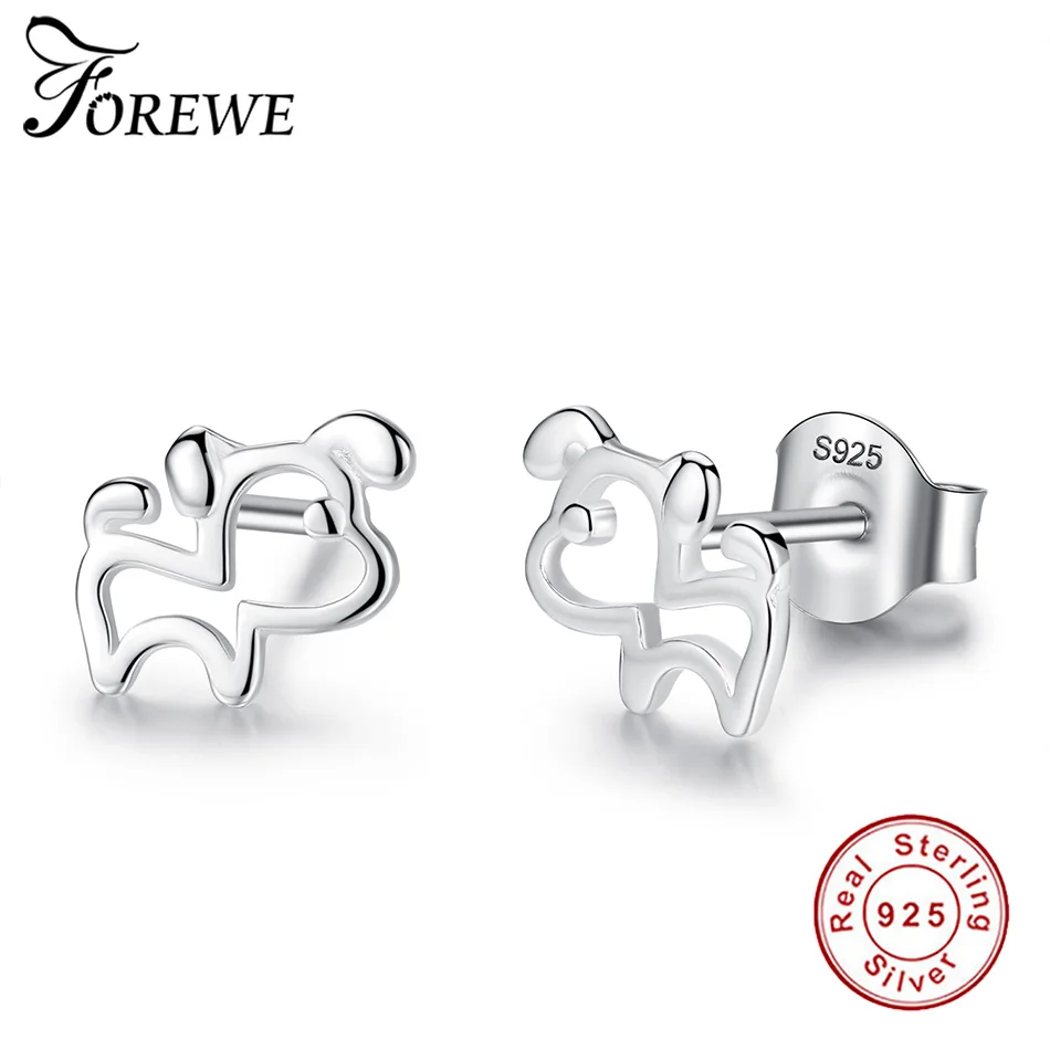 

FOREWE Fashion Cartoon Lovely Animal Earrings For Women 925 Sterling Silver Pug Dog Stud Earrings for Children Girls Kids Child