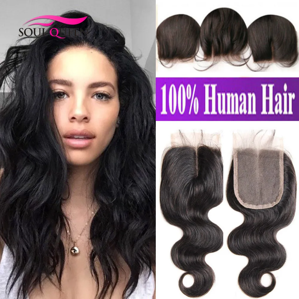 Top Lace Closure Brazilian Virgin Hair Body Wave 4x4 Bleached Knots Closures 3 Free Middle Part |