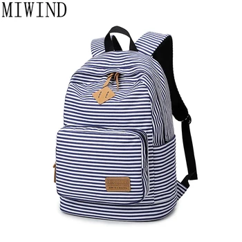 

MIWIND Women Men Canvas Backpacks Schoolbags for Girls Boys Teenagers Vintage Rucksack Striped notebook Mochila female TTX049