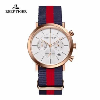 

Reef Tiger/RT Casual Quartz Watches with Chronograph Date Classic Nylon Strap Men's Analog Wrist Watch RGA162