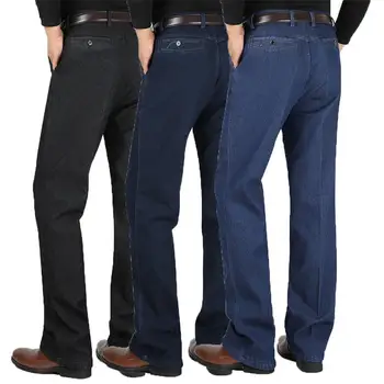 

Free Shipping 2019 Winter new men's jeans plus velvet thick middle-aged casual jeans men's business high waist denim trousers