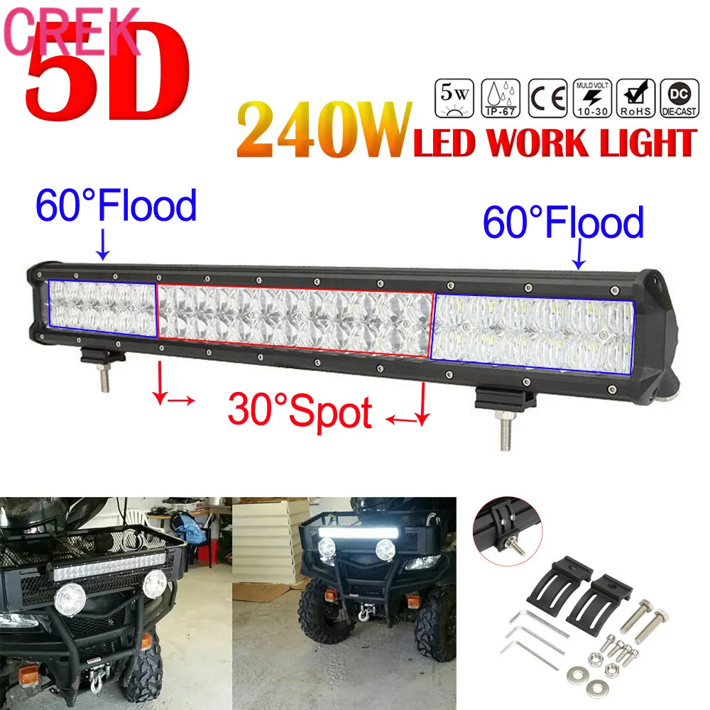 

CREK 23inch 240W Waterproof IP 68 Spot & Flood Combo 5D Lens LED Light Bar Flood Spot Combo Work Lamp SUV ATV 4WD