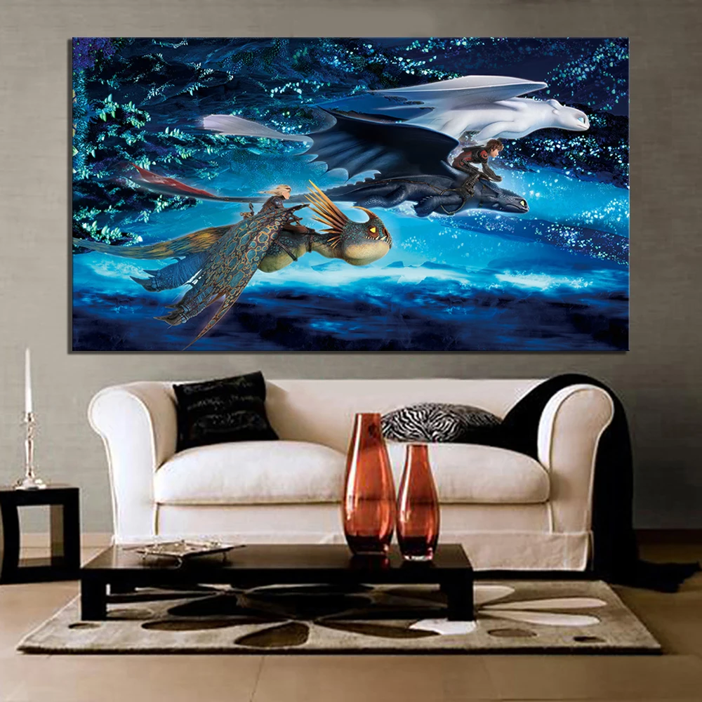 

1 Piece Toothless Dragon Picture Cartoon Wall Sticker How To Train Your Dragon Poster Canvas Painting for Home Decor Wall Art