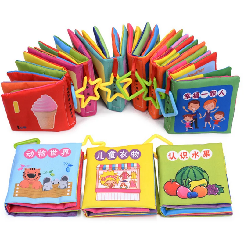 

0-12 Months Newborn Crib Bed Baby Toy Soft Cloth Books Infant Colors/Fruits/Animal Early Educational Stroller Rattle Toys