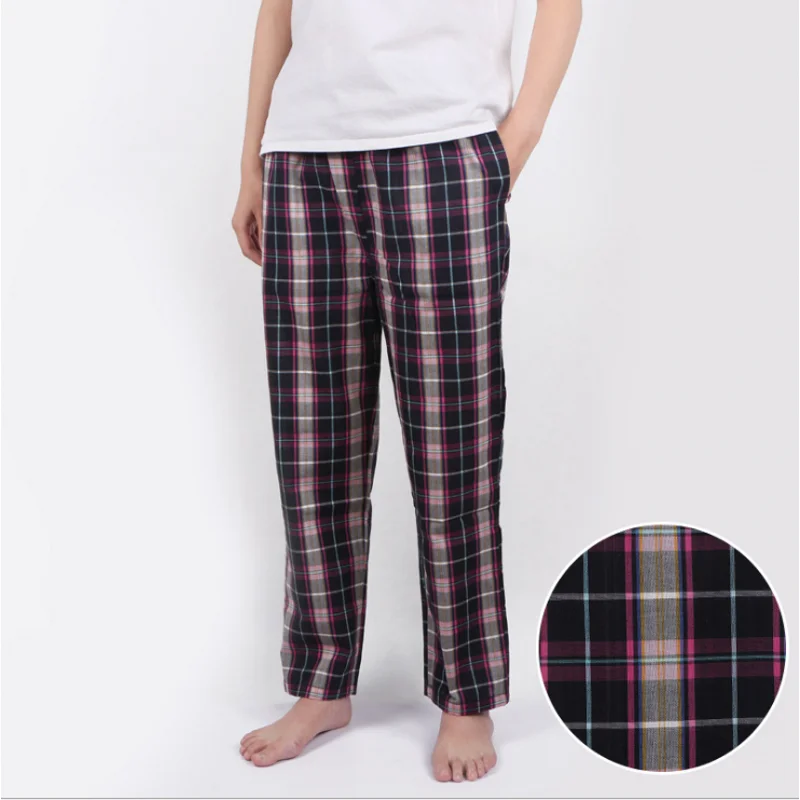 Весенне-осенние женские тканые хлопковые брюки для сна женские свободные брюки Ночная Пижама клетчатая пижама брюки XXXL
