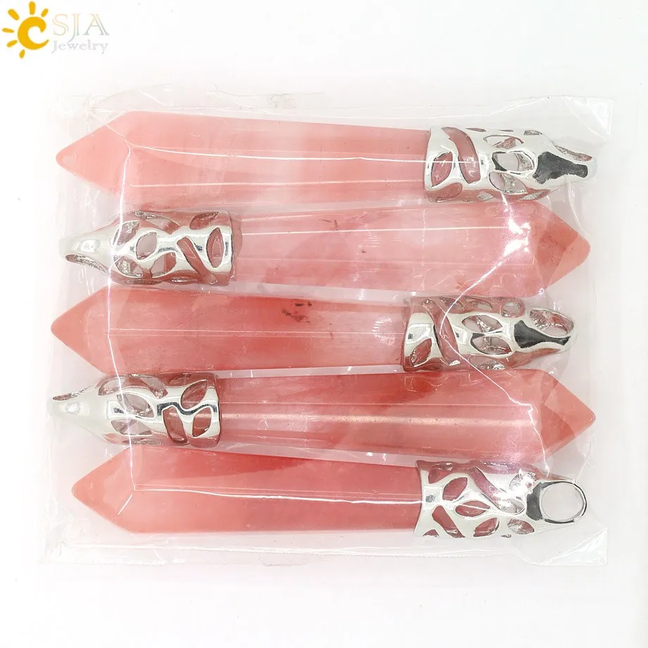 Natural Stone Quartz Crystal Hexagonal Prism Necklace Pendants