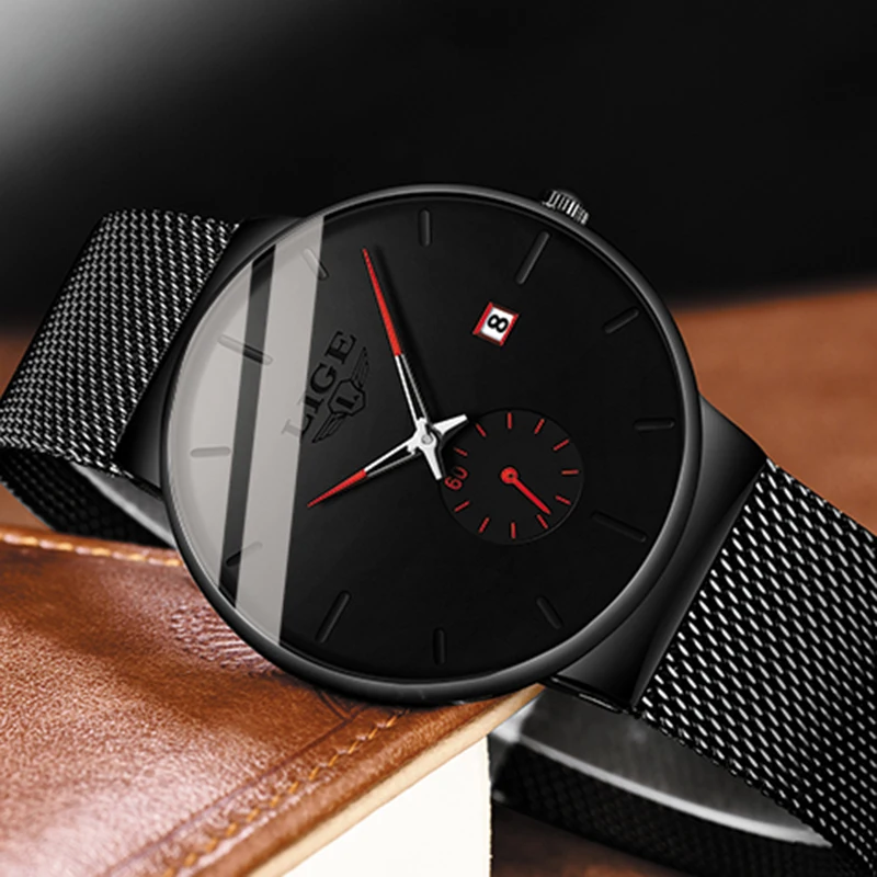 LIGE мужские s часы лучший бренд класса люкс кварцевые часы мужские модные красные указки сетка сталь Дата водонепроницаемые спортивные часы Relogio Masculino